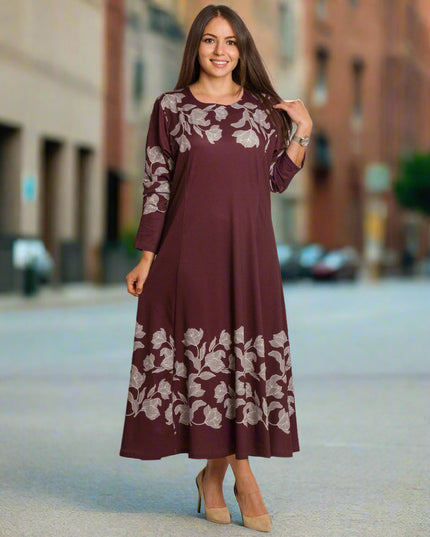 Rochie lungă elegantă, mărimi mari - Model floral