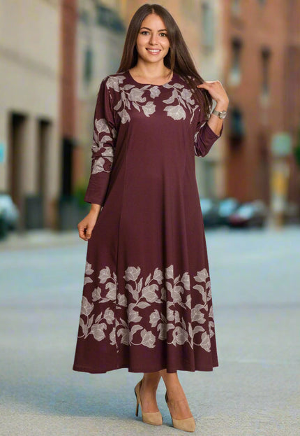 Rochie lungă elegantă, mărimi mari - Model floral