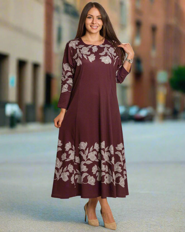 Rochie lungă elegantă, mărimi mari - Model floral