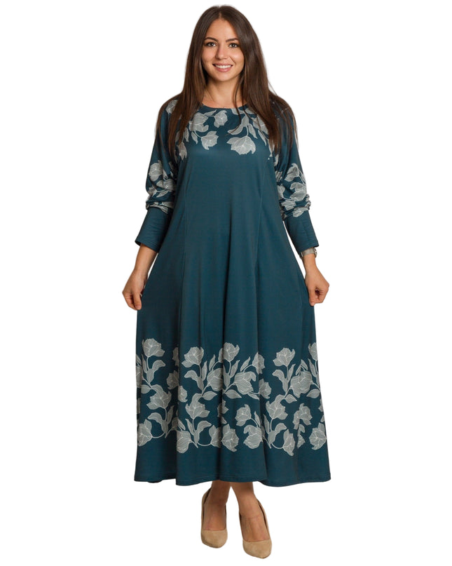 Rochie lungă elegantă, mărimi mari - Model floral