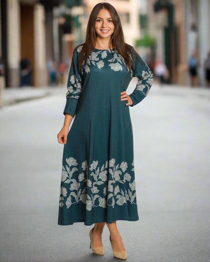Rochie lungă elegantă, mărimi mari - Model floral