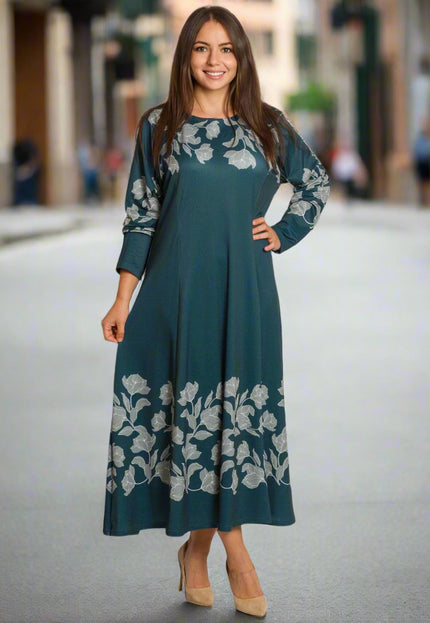 Rochie lungă elegantă, mărimi mari - Model floral