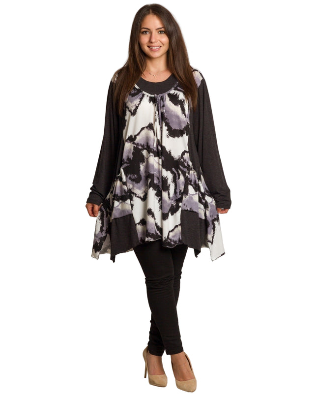 Tunică colorată, decupată, cu buzunare, în mărimi mari