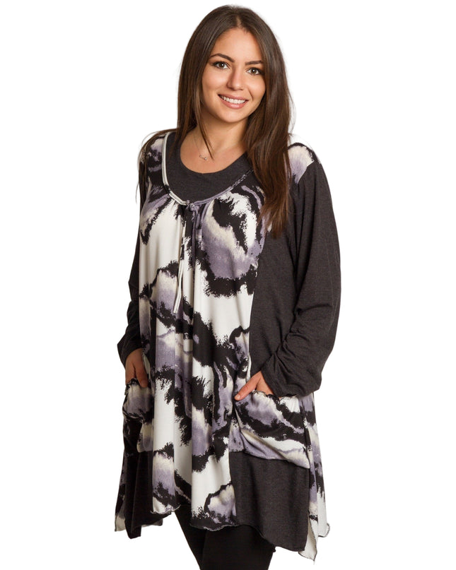 Tunică colorată, decupată, cu buzunare, în mărimi mari