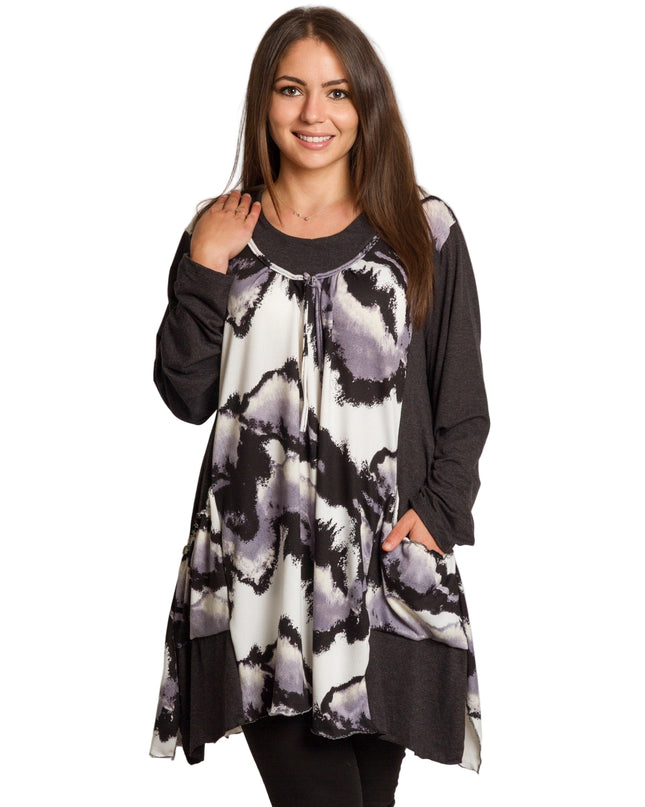 Tunică colorată, decupată, cu buzunare, în mărimi mari