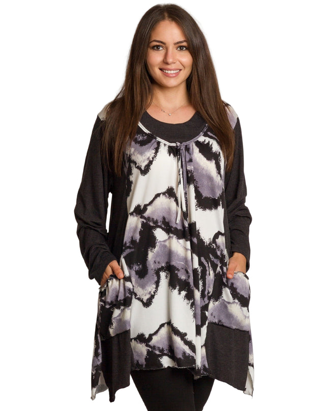 Tunică colorată, decupată, cu buzunare, în mărimi mari