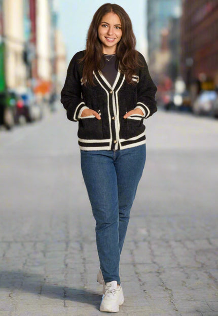Cardigan elegant supradimensionat în culoarea mocha