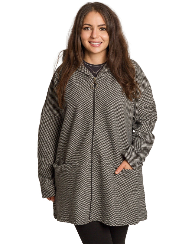 Palton de damă din burete cu glugă, mărimi mari 5XL și 6XL