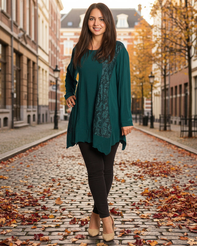 Tunică colorată, decupată, cu buzunare, în mărimi mari