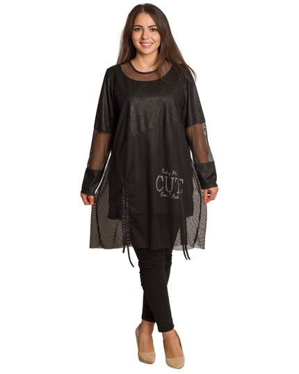 Tunică lejeră în mărimi mari cu accente din piele