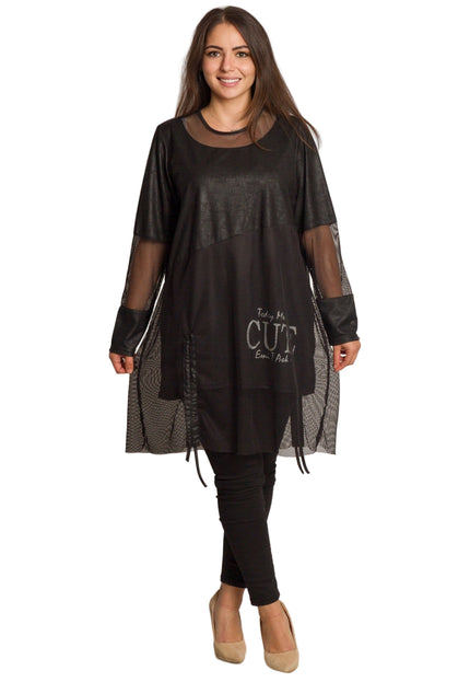 Tunică lejeră în mărimi mari cu accente din piele