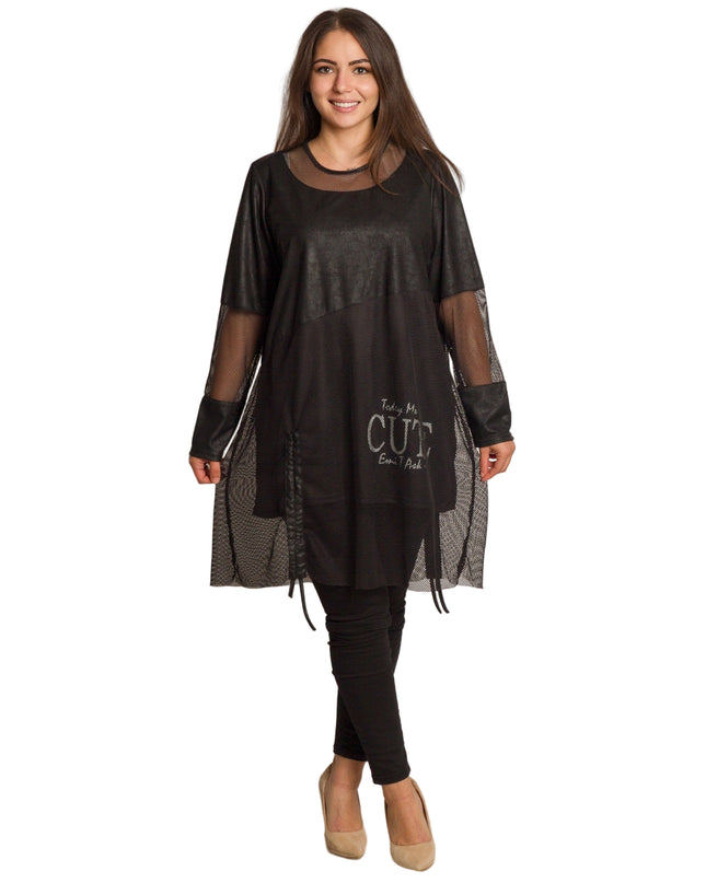 Tunică lejeră în mărimi mari cu accente din piele