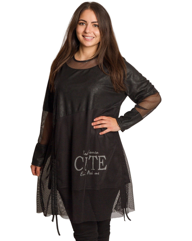 Tunică lejeră în mărimi mari cu accente din piele