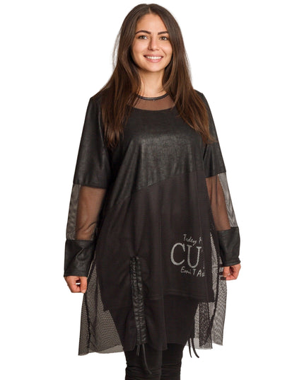 Tunică lejeră în mărimi mari cu accente din piele