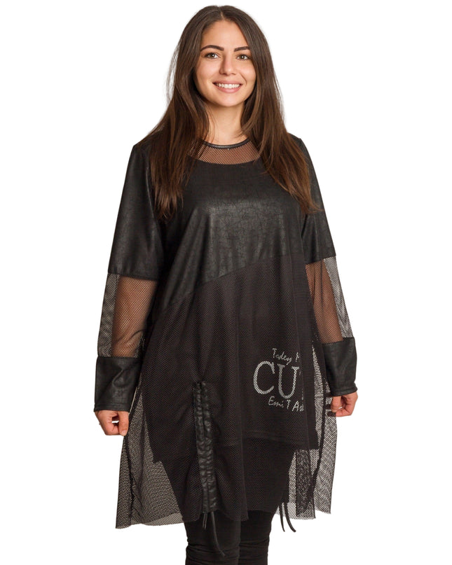 Tunică lejeră în mărimi mari cu accente din piele