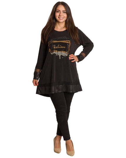 Tunică lejeră în mărimi mari cu accente din piele