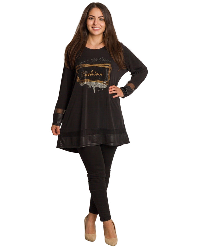 Tunică lejeră în mărimi mari cu accente din piele