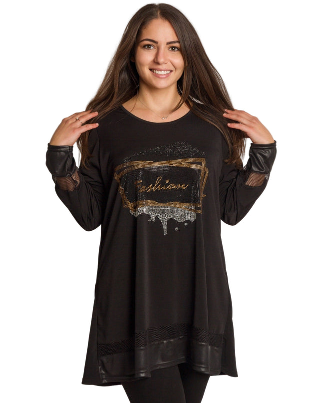 Tunică lejeră în mărimi mari cu accente din piele