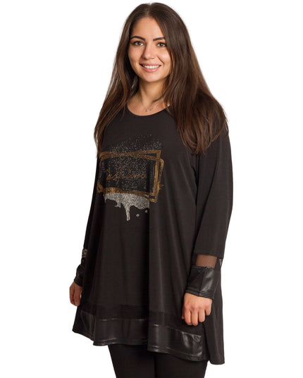 Tunică lejeră în mărimi mari cu accente din piele