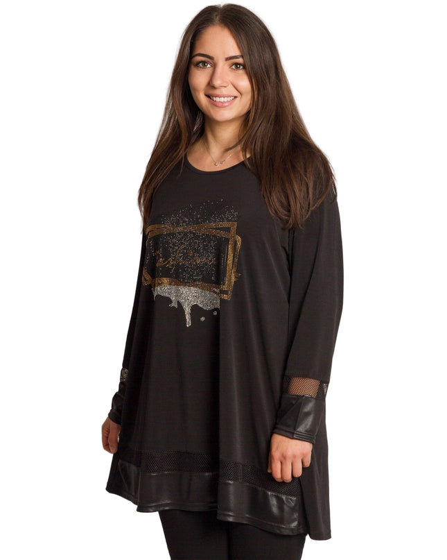 Tunică lejeră în mărimi mari cu accente din piele