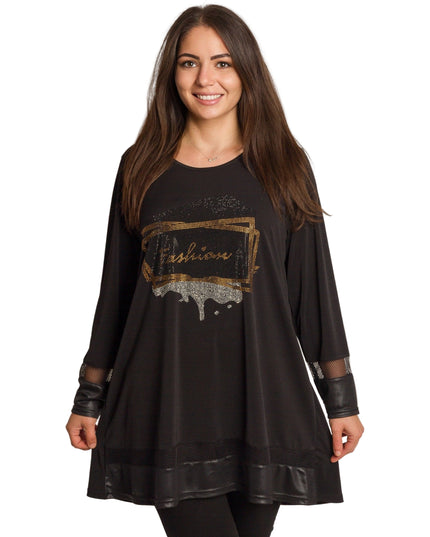 Tunică lejeră în mărimi mari cu accente din piele