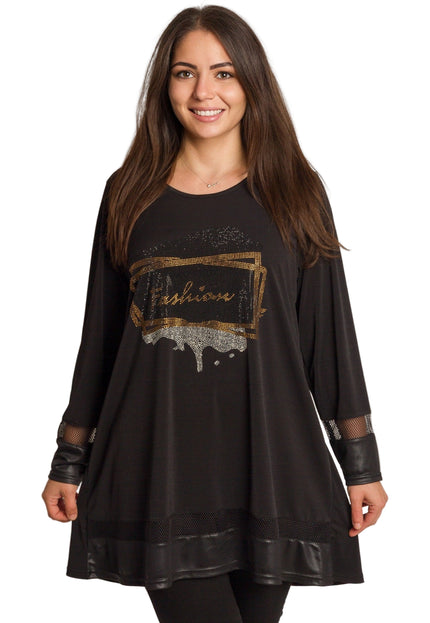 Tunică lejeră în mărimi mari cu accente din piele