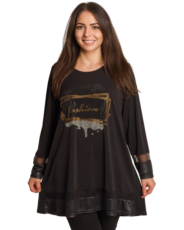 Tunică lejeră în mărimi mari cu accente din piele