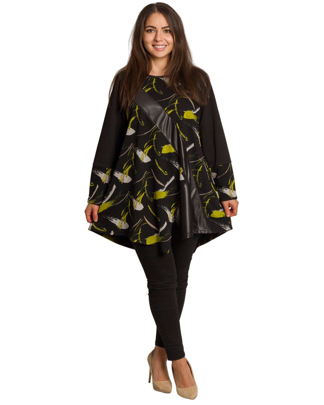 Tunică lejeră în mărimi mari cu accente din piele