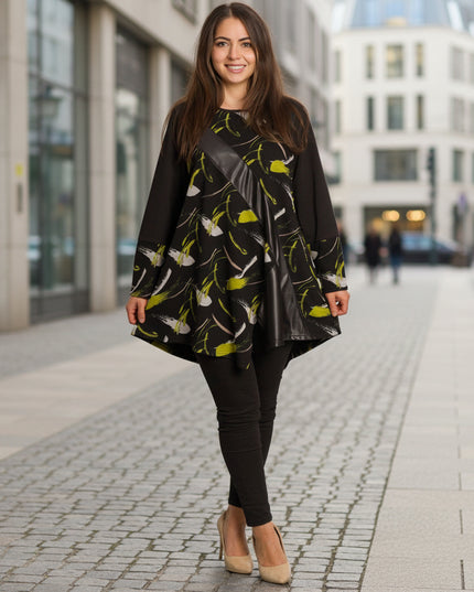 Tunică lejeră în mărimi mari cu accente din piele