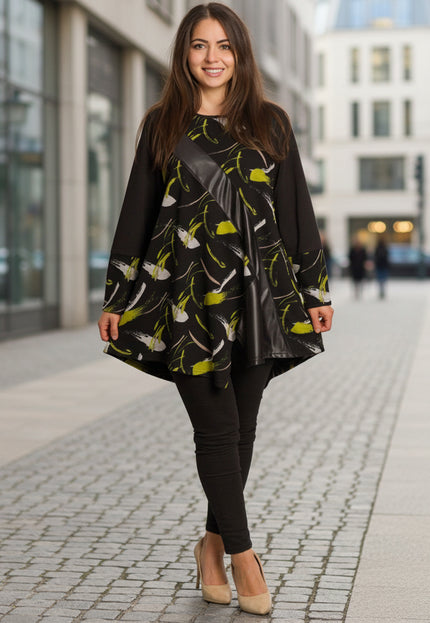 Tunică lejeră în mărimi mari cu accente din piele