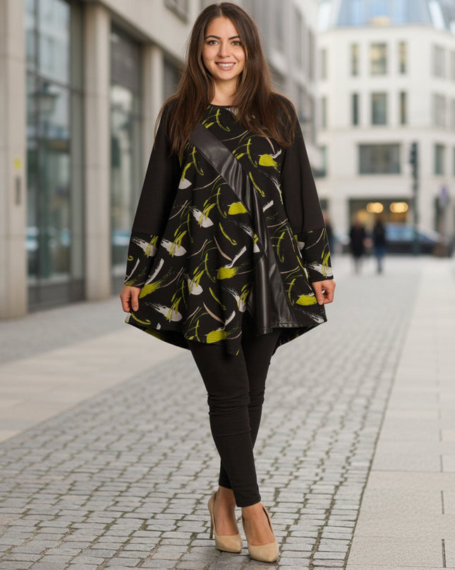 Tunică lejeră în mărimi mari cu accente din piele