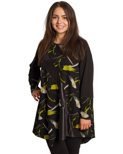 Tunică lejeră în mărimi mari cu accente din piele