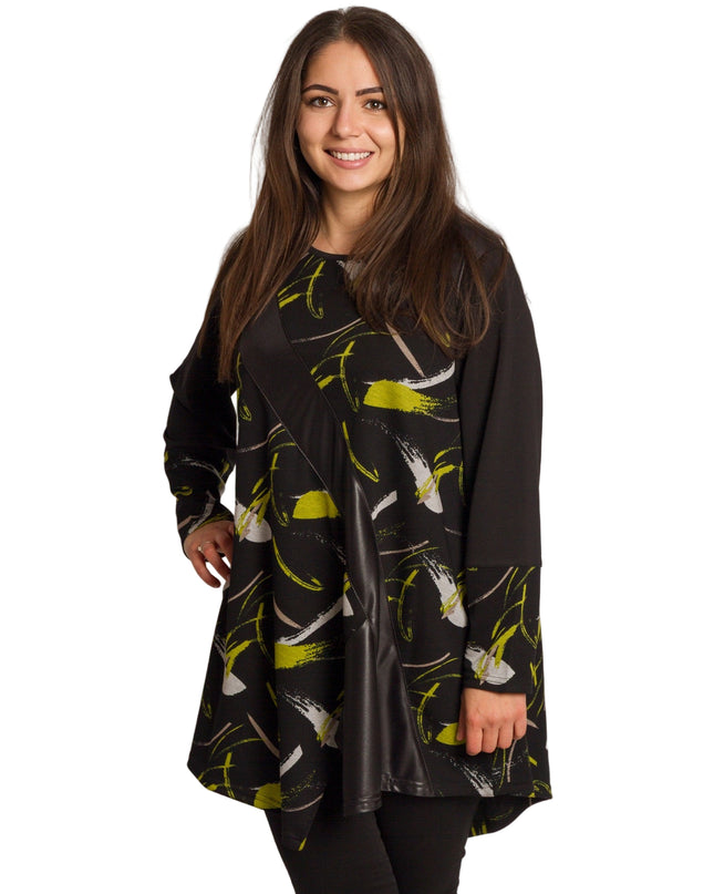 Tunică lejeră în mărimi mari cu accente din piele