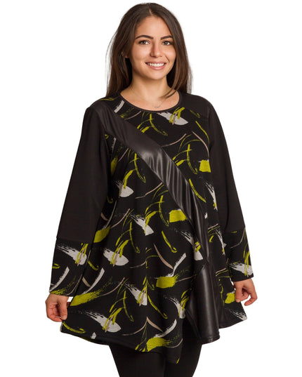 Tunică lejeră în mărimi mari cu accente din piele