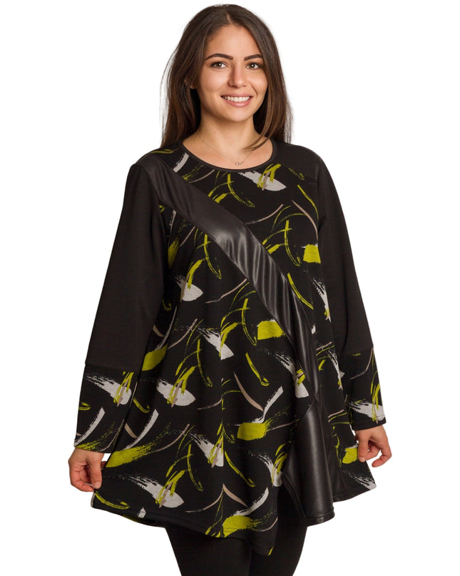 Tunică lejeră în mărimi mari cu accente din piele