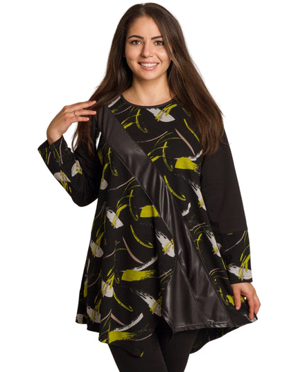 Tunică lejeră în mărimi mari cu accente din piele