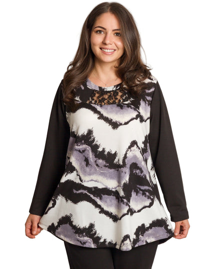 Tunică lejeră în mărimi mari cu accente din piele