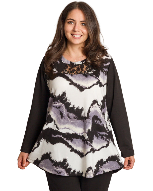 Tunică lejeră în mărimi mari cu accente din piele