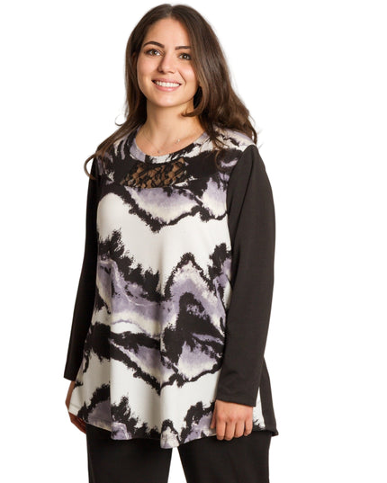 Tunică lejeră în mărimi mari cu accente din piele