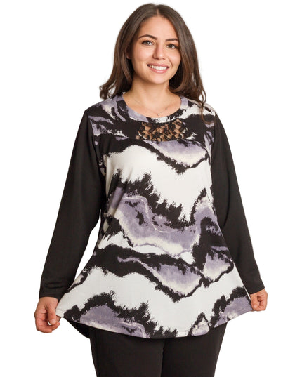 Tunică lejeră în mărimi mari cu accente din piele