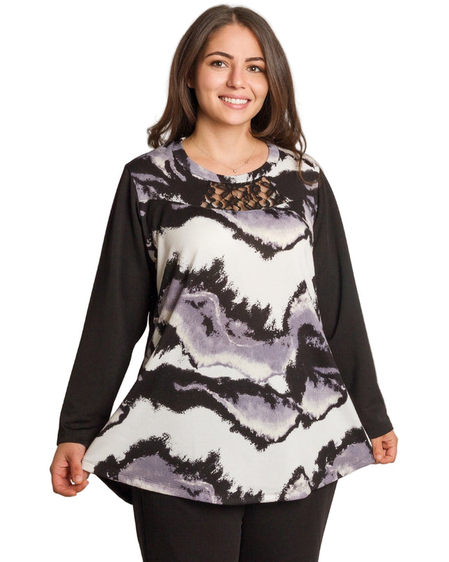 Tunică lejeră în mărimi mari cu accente din piele