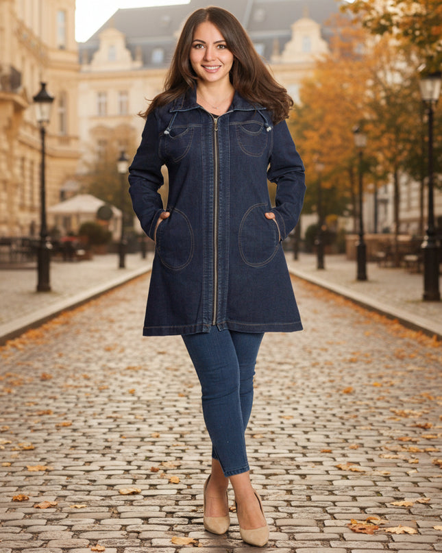 Jachetă de damă din burete cu glugă și buzunare