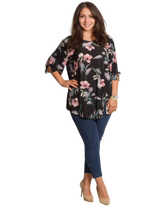 Tunică lejeră în mărimi mari cu accente din piele