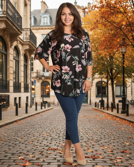 Tunică lejeră în mărimi mari cu accente din piele