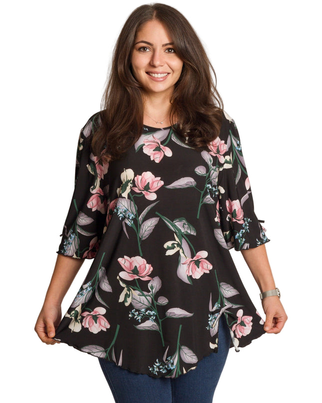 Tunică lejeră în mărimi mari cu accente din piele