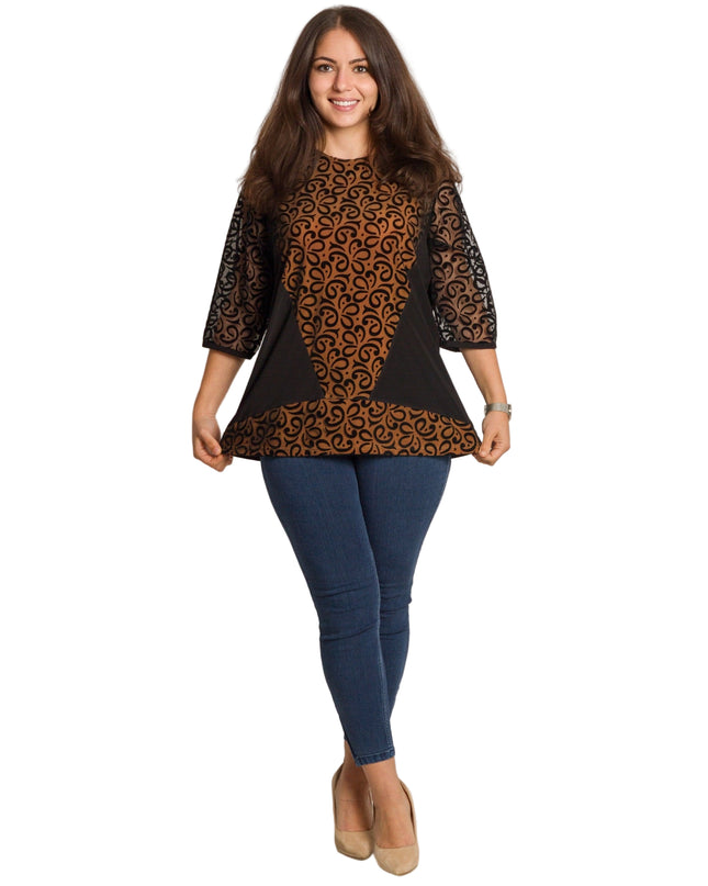 Tunică maxi elegantă cu tul frumos și mâneci 3/4