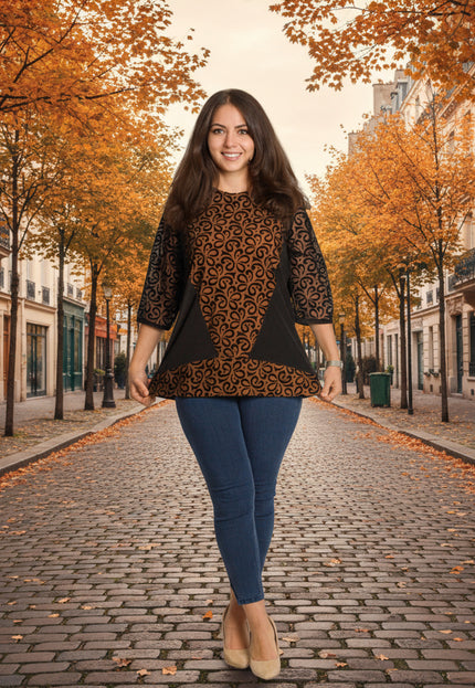 Tunică maxi elegantă cu tul frumos și mâneci 3/4