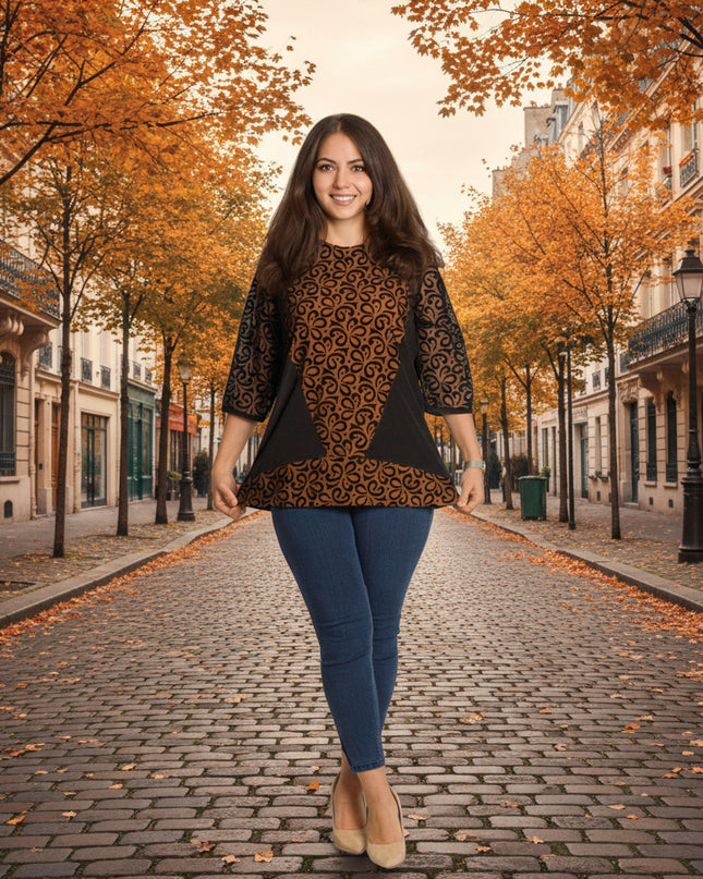 Tunică maxi elegantă cu tul frumos și mâneci 3/4