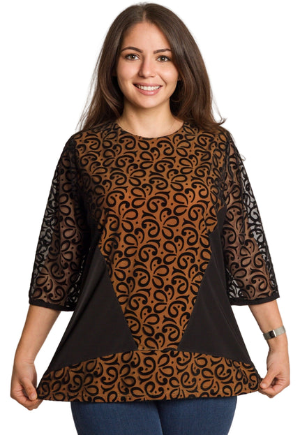 Tunică maxi elegantă cu tul frumos și mâneci 3/4