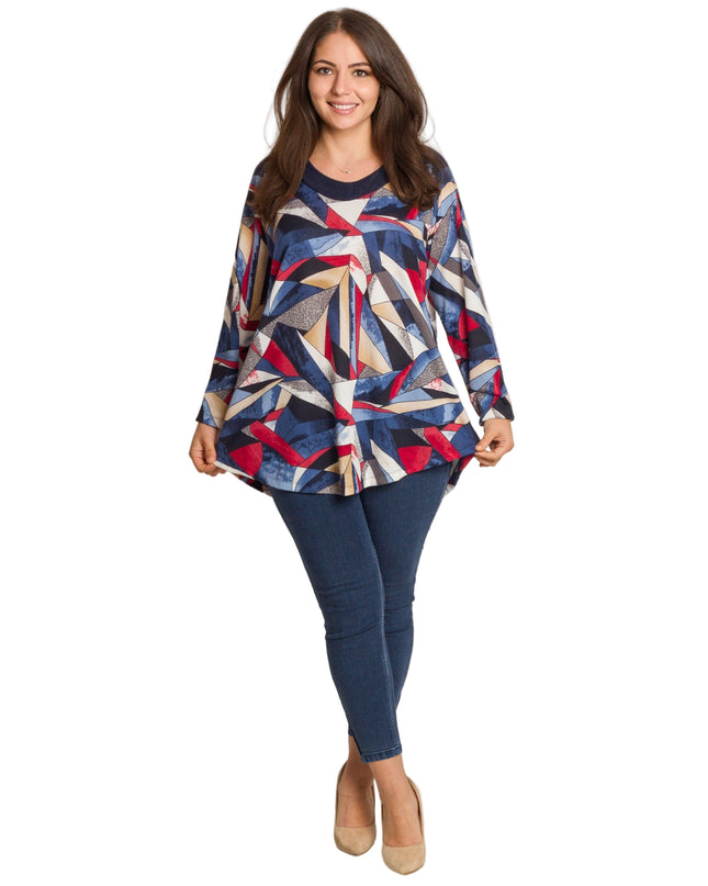 Tunică lejeră în mărimi mari cu accente din piele